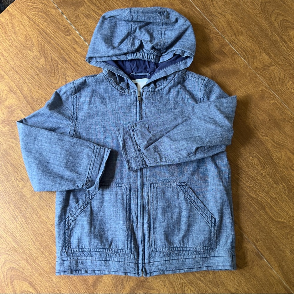Janie & Jack Children Chambray Zip Up Cotton Hooded Boys Toddler Jacket Size 6